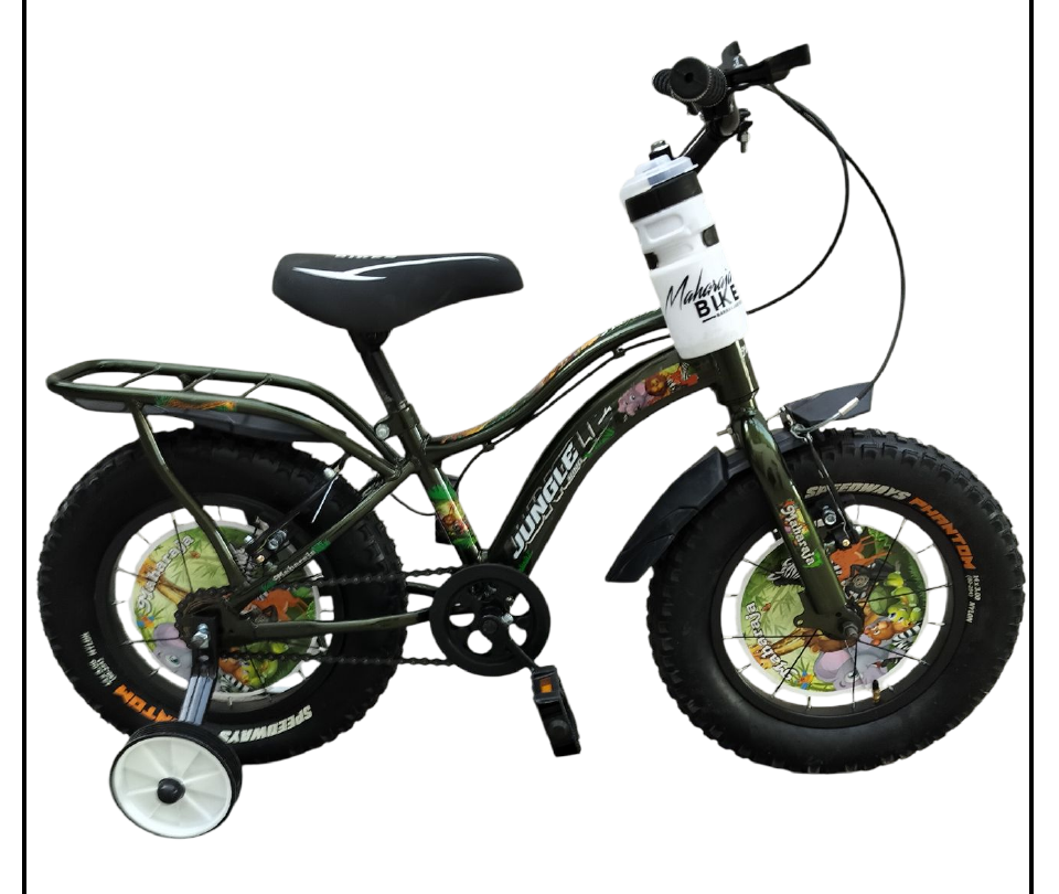 Maharaja Jungle King Kids Cycle with Carrier – Tube Tyre, Front Shocker, Disc Brake, Wide Tyres